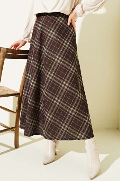 Bestenur Örme Ekose Kloş Etek 1679 - Koyu Kahve