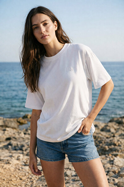 Amia&Co. Tricou de damă, 100% bumbac, alb, cu mânecă scurtă, decolteu rotund,...