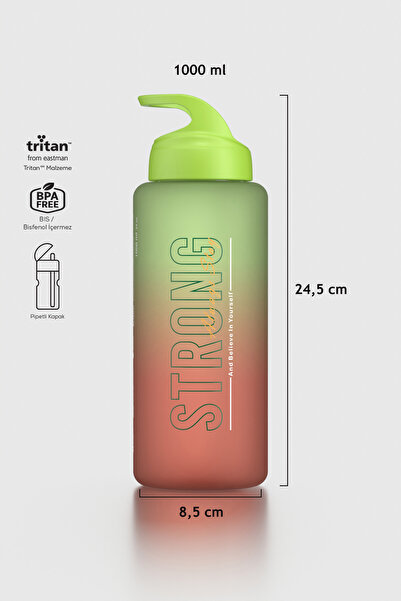 Renga Moly Çift Renk Yazı Desenli 1000 ml Pipetli Mat Tritan Matara 912117 Ye...