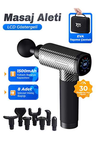 7GO 7GMG3 Masaj Tabancası | 8 Başlık | 30 Kademe Hız | LCD Ekran | Sessiz Güç...