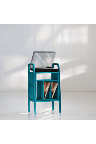 Woodesk Lyric, Ahşap Kitaplık Ve Pikap Standı, Mavi Renk