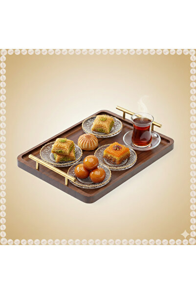 KB صينية تقديم كبيرة واحدة بمقابض ذهبية - لشاي/قهوة/فواكه رمضان، ديكور منزلي،...