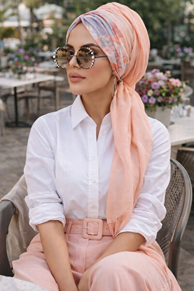 Aişe tesettür Somon Çiçek Çiçek Desen Hazır Şal