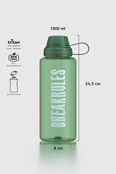 Renga Ege Yazı Desenli 1000 ml Tritan Matara 912141 Yeşil