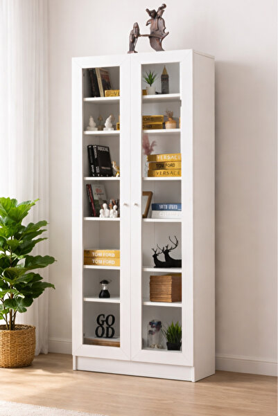 Setay Lotus Kitaplık, 2 Kapaklı Cam Kapaklı Vitrin, Kitaplık