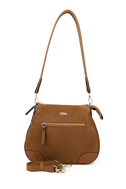 GÖNDERİ(R) حقيبة كتف نسائية طويلة من جلد الغزال باللون البني الداكن