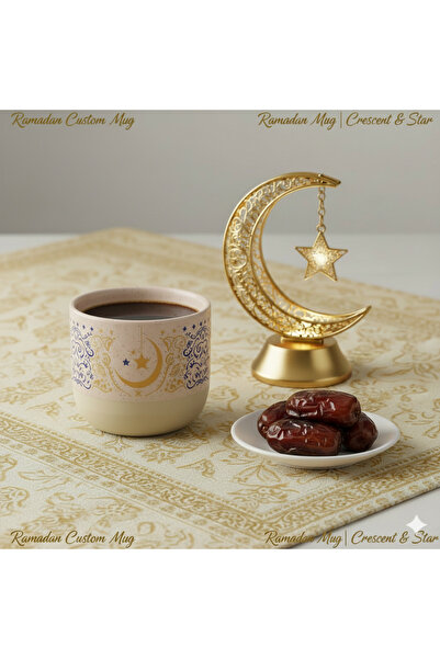 KB كوب سيراميك رمضاني - هلال ونجمة، سعة 230 مل، مثالي للقهوة/الشاي العربي، هد...
