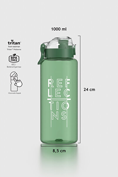 Renga Saga Loop Yazı Desenli 1000 ml Tritan Matara 912138 Yeşil