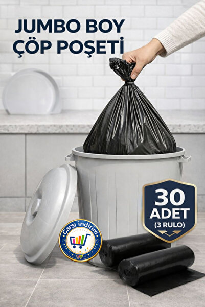 nistabolje 30 Adet Jumbo Çöp Poşeti 75x90 Endüstriyel (10'lu X 3 Rulo) Paket ...