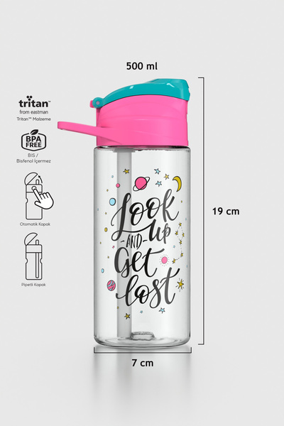Renga Falcon Look Up Desenli 500 ml Pipetli Tritan Çocuk Matara 912037 Fuşya