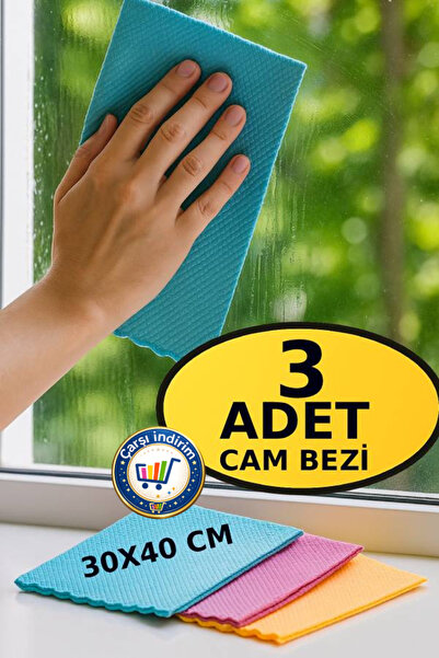 nistabolje 3 Adet Mikrofiber Cam Bezi Dayanıklı ve Pratik Temizlik Bezi 30x40 cm