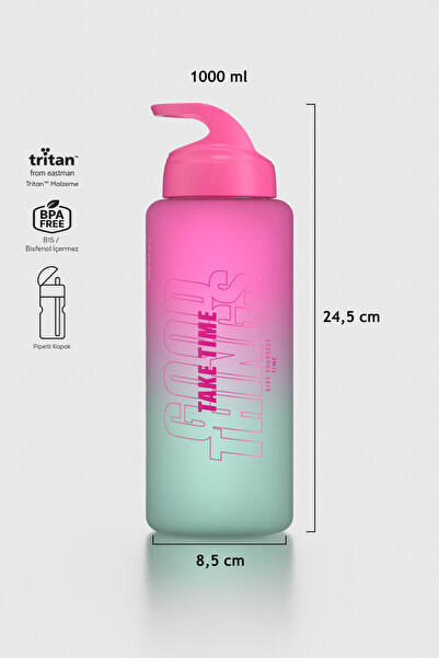 Renga Moly Çift Renk Yazı Desenli 1000 ml Pipetli Mat Tritan Matara 912117 Fu...