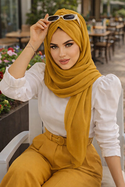 Aişe tesettür Hardal Büzgülü Hazır Şal
