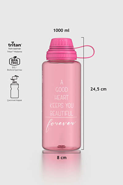 Renga Ege Yazı Desenli 1000 ml Tritan Matara 912141 Fuşya