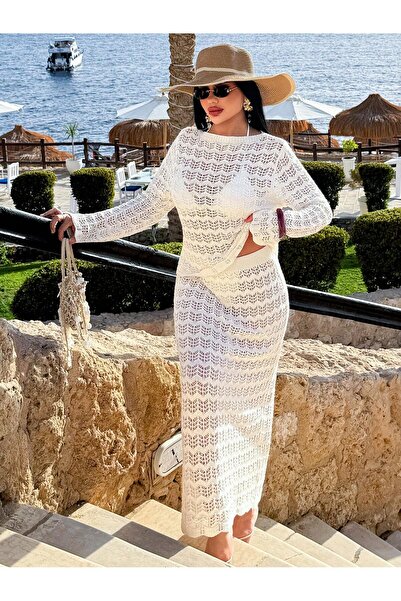 TOFAN TRİKO Summer Knitted Patterned Tricot Beach Set