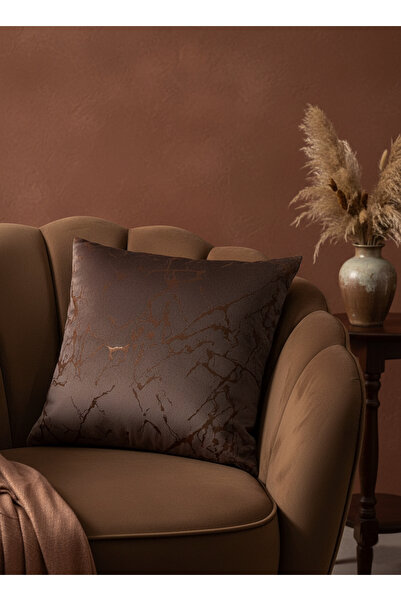 Brillant 2'li Kadife Kırlent Yastık Kılıfı Çikolata Kahve-Varaklı (45X45)