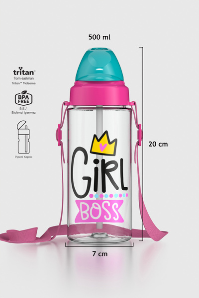 Renga Sonic Air Desenli 500 ml Askılı Pipetli Tritan Çocuk Matara 912058 Pemb...