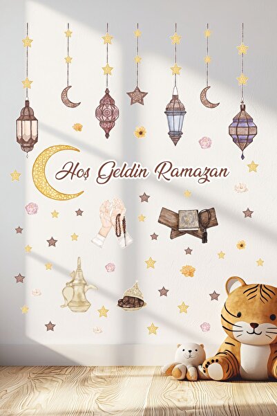 Sticker Ekspres Pastel Renklerde Sarkıtlı Ramazan Fenerleri Cam Duvar Kapı St...