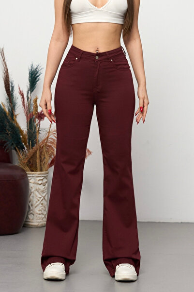 BİKELİFE Pantaloni evazați din Lycra/elastic cu talie înaltă, de culoare burg...