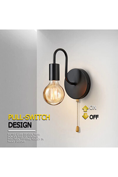 Choice مصباح جداري صناعي نورديك E27 بدون لمبة، لون حديدي أسود، إضاءة داخلية ب...