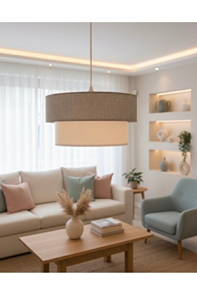 Emg DesiGn E27 Kumaş Başlık Modern Gri Beyaz Pasta Avize 51-60 cm Kumaş Gri 1...