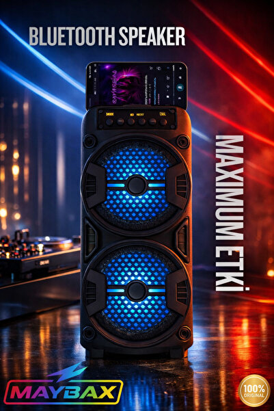 Maybax Taşınabilir Kablosuz Bluetooth Hoparlör USB/TF/FM/BT Destekli RGB Tele...