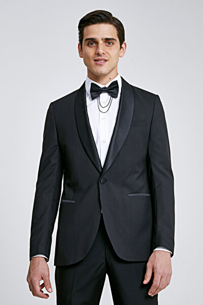 Twn Slim Fit Siyah Düz Damatlık & Smokin Takim Elbise