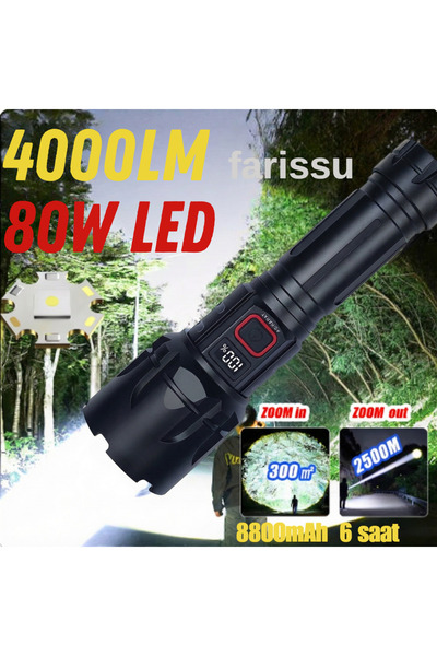 farissu SMALL SUN 80W 1000 Lümen 26800 Model 8800 mah pil 1 ile 1,5 Km Menzil...