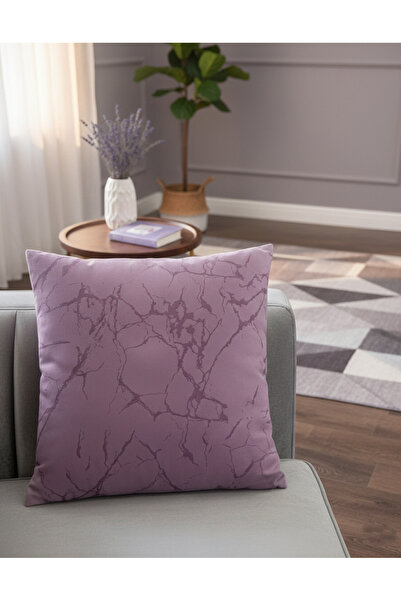 Brillant 2'li Kadife Kırlent Yastık Kılıfı Lila - Mermer Desenli (45X45)