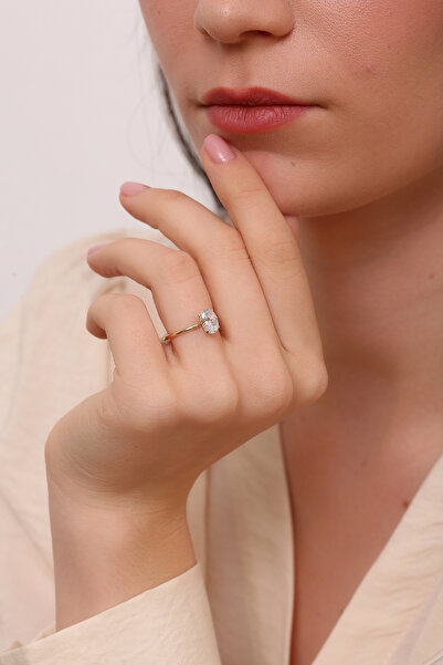 Altınkesesi 14 Ayar Altın Oval Tektaş Yüzük