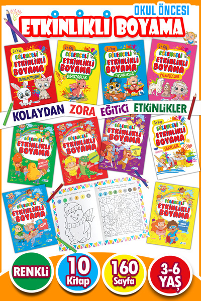 Harika Çocuk Yayınları Eğlenceli Etkinlikli 10 Kitaplı Eğitici Boyama Seti 16...