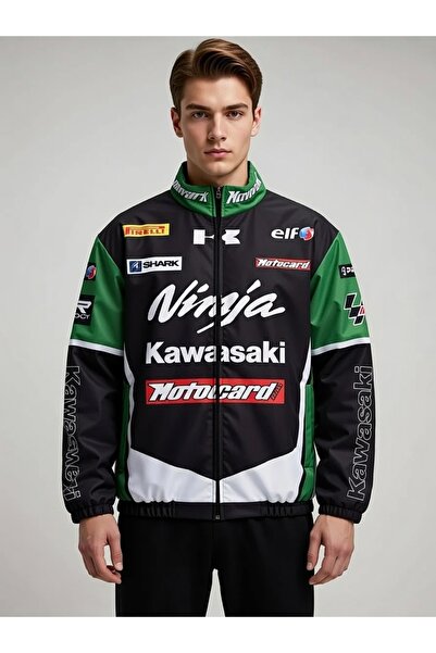 Lushen سترة نينجا كاواساكي للجنسين من قماش الباراشوت مقاس كبير مطبوع سترة واق...