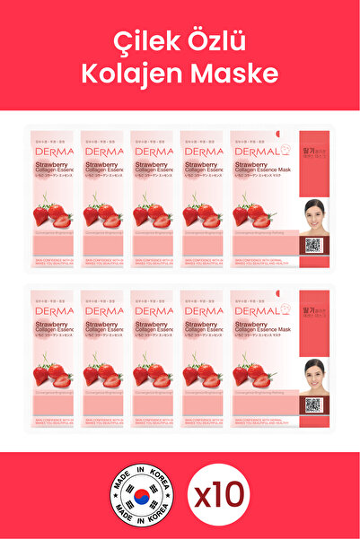 Dermal Aydınlatıcı Ve Arındırıcı Çilek Özlü Kolajen Maske X10 Adet