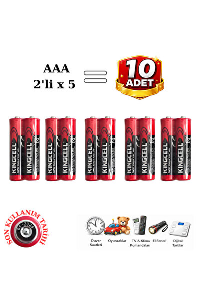 VOREX Kingcell AAA İnce Kalem Pil 1.5V Çinko Karbon | 10’lu Paket (2’li x 5)