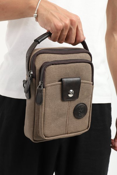 en deri Brown Canvas Men's Hand and Shoulder Bag - Adjustable Crossbody Messenger Bag