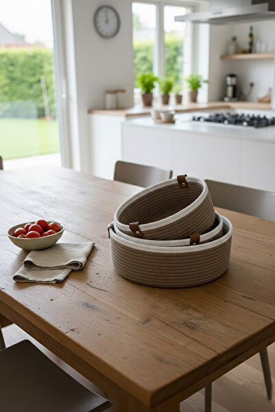 Çt Çeyizci Tekstil طقم سلة خوص مكون من 3 قطع - الخبز وأغراض المطبخ