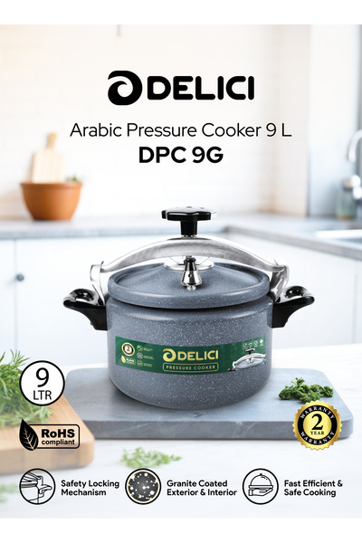 DELICI طنجرة ضغط عربية من الألومنيوم المطلي بالجرانيت سعة 9 لترات - DPC 9G
