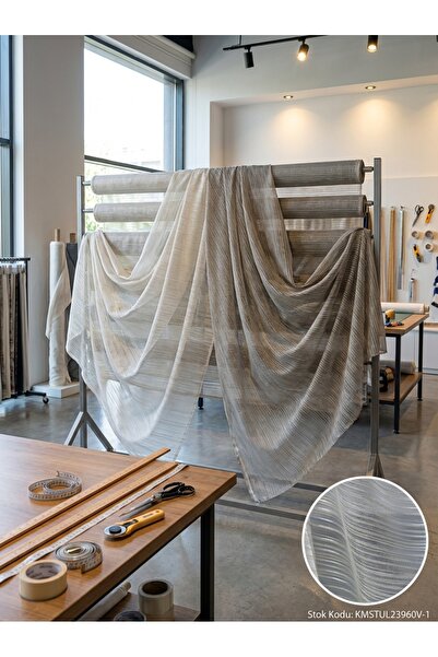 LEVENT ÖZEL Fantazi Dekoratif Çizgili Tül Perdelik Kumaş 100x300