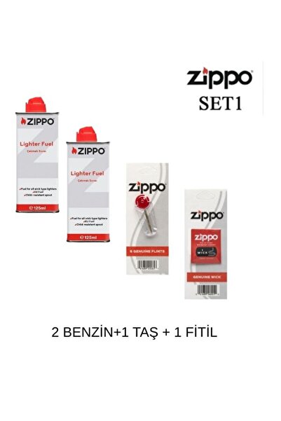 Zippo Çakmak ikmal Seti 2 Bidon Benzin Fitil Taş Set1