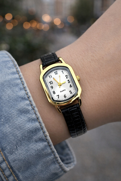 QUARTZ Retro Minimal Koyu Kahve Renk Kordon Kadın Kol Saati Gold Kasa SU YOLU...