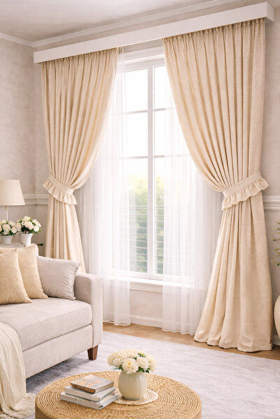 perde plus Linen Natural Bohemian Style Beige Color Background Curtain Single...