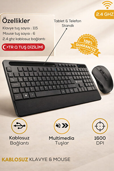 Maybax 2.4ghz Kablosuz Wireless Siyah Multimedya Tablet, Telefon Standlı Klav...