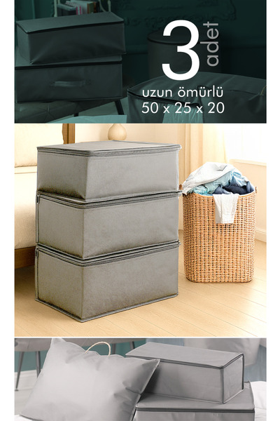 Vedsey Home Organizer 3'lü Set Orta Boy 50x25x20 Cm Baza & Çekyat Altı , Kıya...