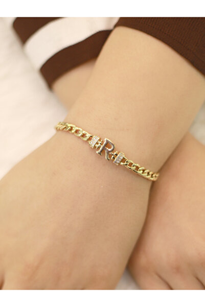 Zeynepli gold & jewelry R Harfli Gurmet Bileklik 14 Ayar