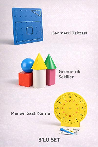 Canland Geometrik Şekiller & Geometri Tahtası & Saat Etkinlik Seti (3’lü) – Z...