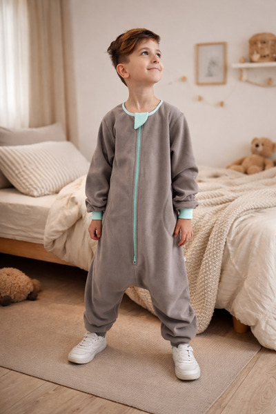 RUKİYE YAVUZ Pamuk Pazen كيس نوم شتوي من الصوف الدقيق بأكمام طويلة، لون رمادي...