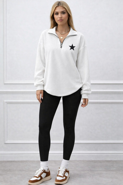 Jooy Company Біла жіноча кофта з напівзастібкою та принтом у вигляді зірки