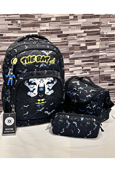Bevitton İlk Okul Çantası Siyah 3'li Seti ilkokul Çantası Karakter Desenli Ta...