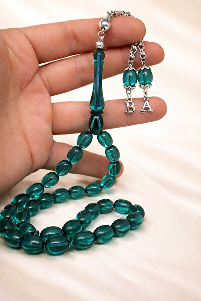 Eflatun Collection Kişiye Özel Harfli Ateş Kehribar Tesbih ( Kadife Premium k...