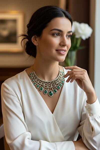 FAYRA ACCESSORIES Oval Zirkon Taşlı Kına Nişan Düğün Gerdanlık